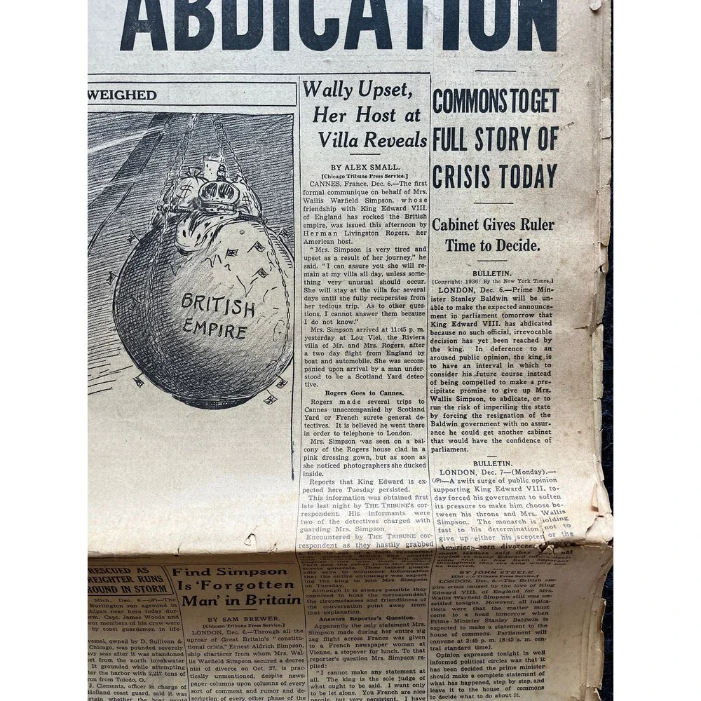1936 Kind Edward Abdicates Crown King Wally - British Monarchy, UK Politics, Qu